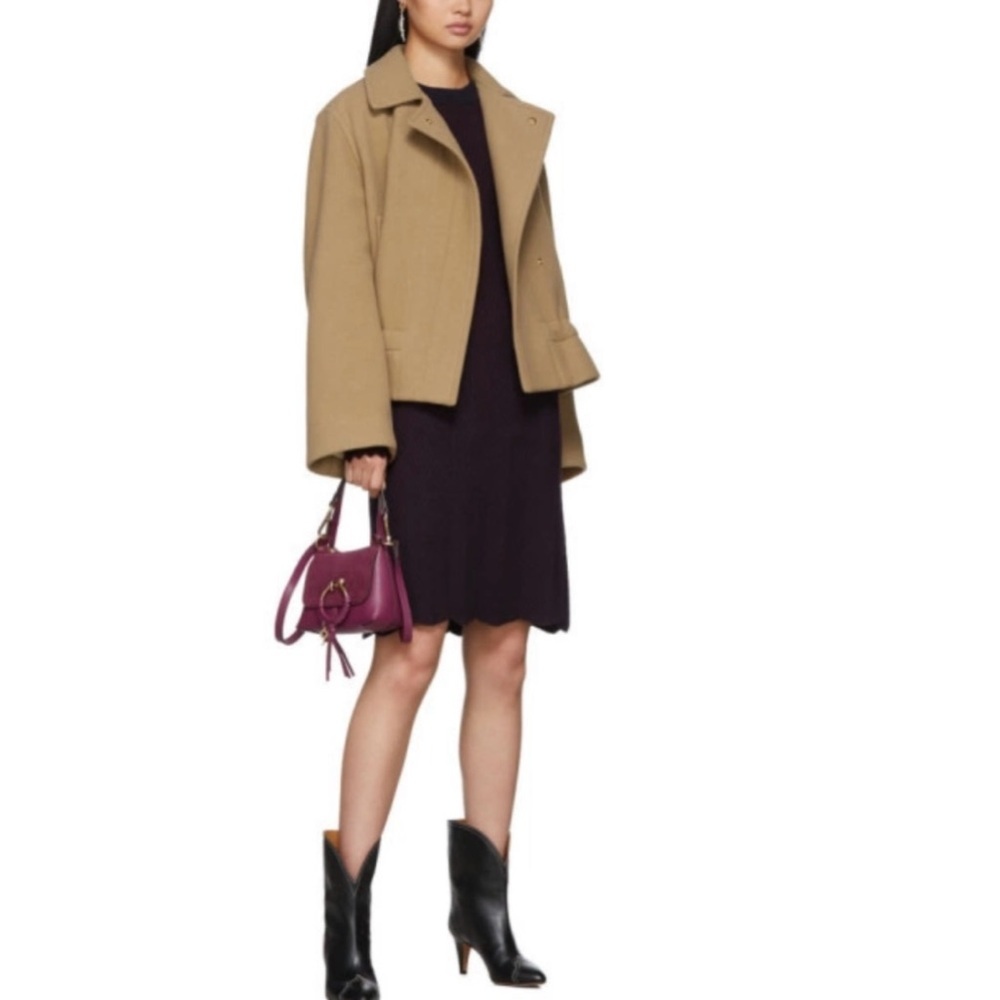 See By Chloe Ribbed Knit Scalloped Two Tones Long Sleeve Dress - Picture 3 of 14